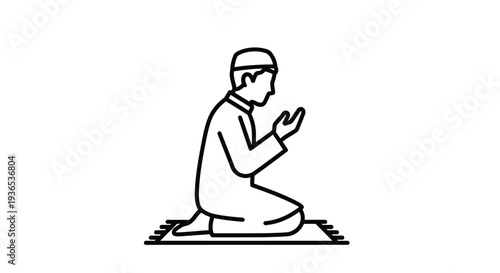 Obraz na plátne A kneeling man in traditional clothing praying in a simple silhouette