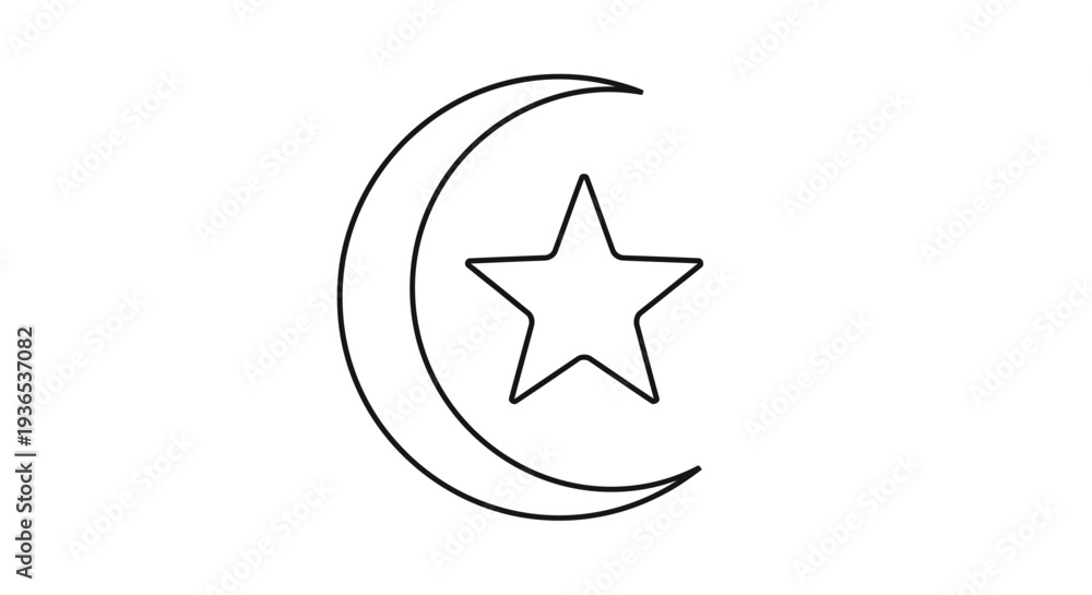Fototapeta premium Simple crescent moon and star design a striking black silhouette