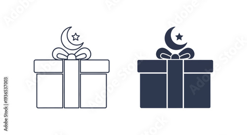 Two gift illustrations with crescent moons and stars a dark silhouette