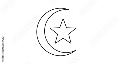 Simple crescent moon and star design a striking black silhouette