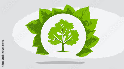 Green Tree with Leaves Eco-Friendly Symbol Illustration. Nature Conservation, Sustainable Environment and Renewable Energy Concept.
