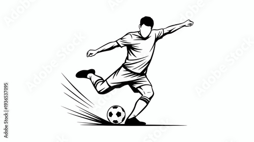 A dynamic illustration depicts a soccer player in mid kick showcasing athletic prowess and the energy of the sport with a focus on action high quality