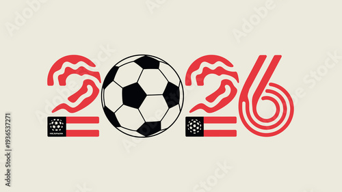 A vibrant graphic showcases a soccer ball integrated with the numbers 2026 symbolizing a future world cup event or tournament high quality professional detailed modern elegant