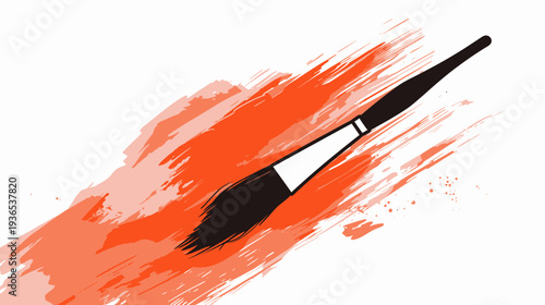 Dynamic artistic paintbrush with vibrant orange and red paint stroke illustration, perfect for creative design concepts.