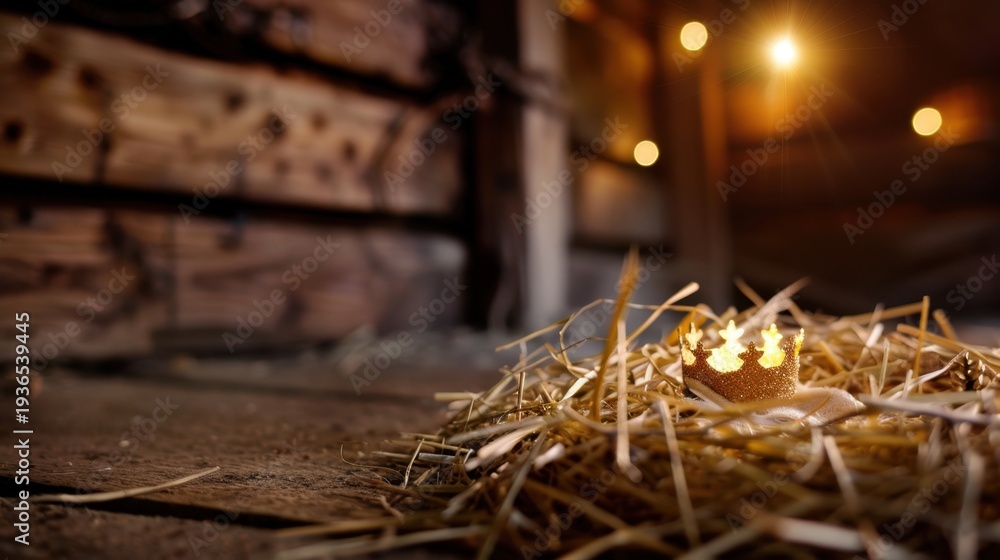Fototapeta premium Warm Candlelit Scene with Egg Nestled in Straw on Rustic Wooden Floor during Cozy Atmosphere