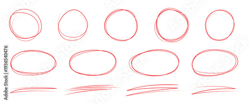 Circular strokes marker felt pen scribbles doodle line collection. Hand drawn outline sketch wave brush circle mark elements rough set for text highlight ovals.