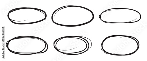 Hand-Drawn Red Oval and Circle Highlight Frames – Marker, Crayon, and Pen Scribble Outline Set for Graphic Design