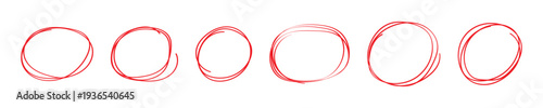 Hand drawn black crayon ovals and circles set. Ellipses in red pencil doodle style. Round freehand shapes, emphasis highlights.