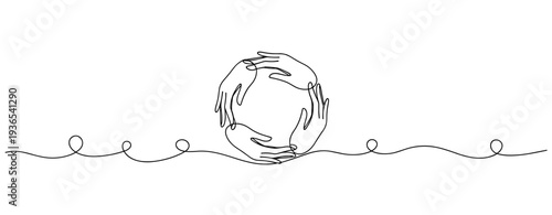 Hands forming circle on continuous line composition. No editable stroke