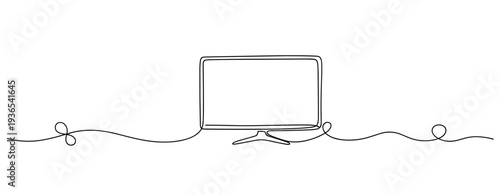 Monitor displayed in continuous line minimal illustration. No editable stroke