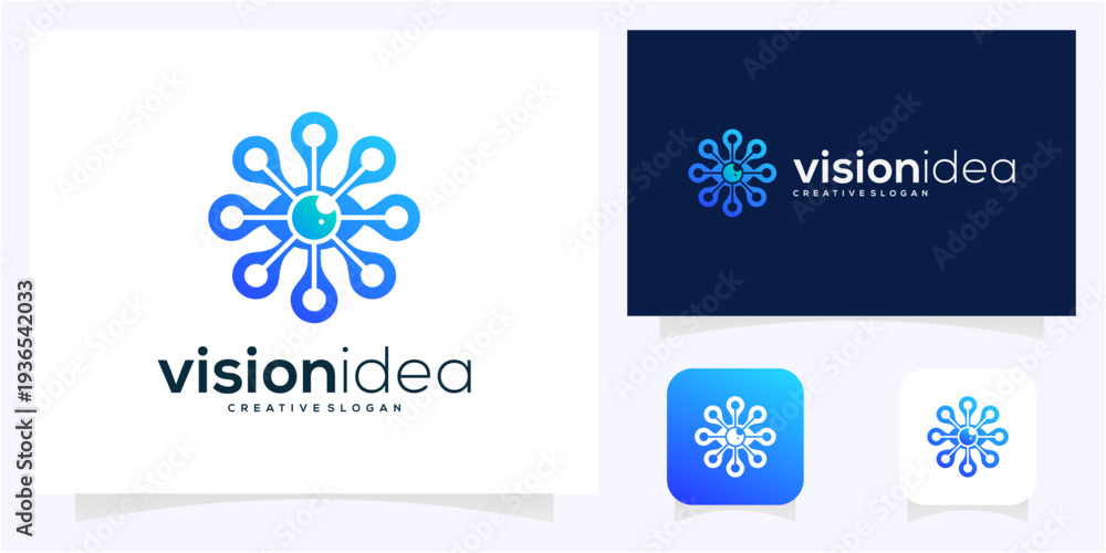 Fototapeta premium Abstract Eye with Digital Tech Node and Network Circuit logo design icon symbol.