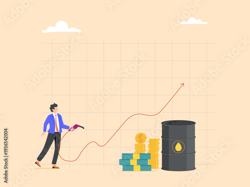 The stock illustration shows rising fuel prices, indicating investment in fuel energy