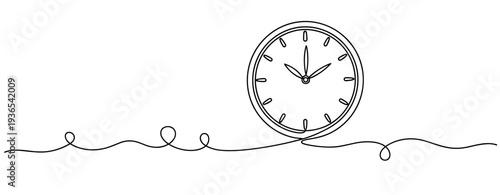 Clock indicating time on continuous line minimal layout. No editable stroke