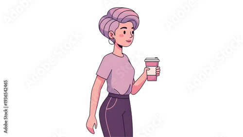 Young woman enjoying coffee on the go with a happy smile