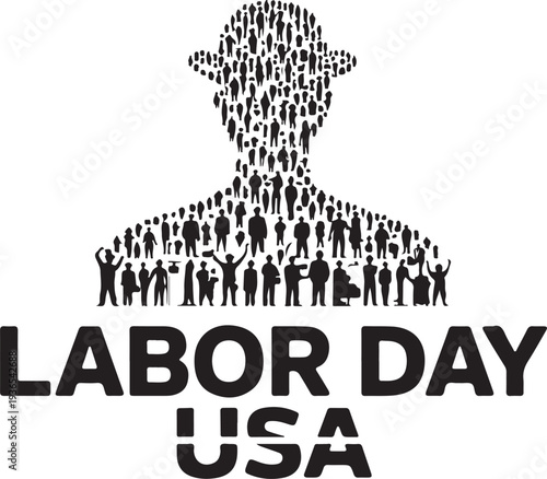 A silhouette of a person s head and shoulders filled with tiny figures celebrating labor day in the