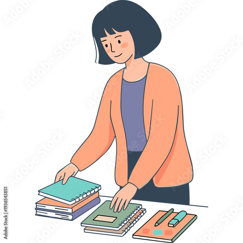Students study with books and laptop  read and write together. Vector flat illustration of young people learning in education class  university or college library
