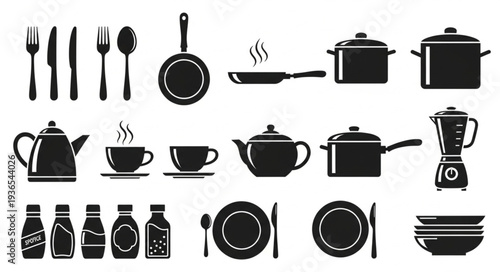Collection of Kitchen Utensils and Cookware Icons.