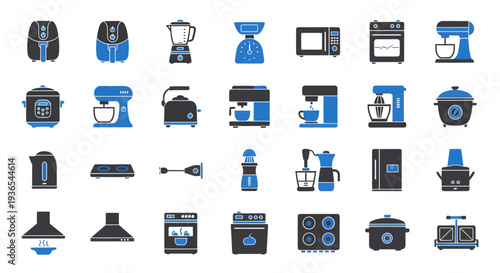 Modern Kitchen Appliances Icons Set - Flat Vector Illustration of Household Cooking Equipment