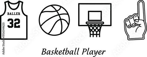 Basketball Player Sports Icon Set Jersey Ball Hoop Foam Finger Vector