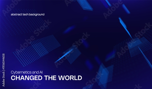 Abstract technology 3D background with digital neon tech square and perspective for big data concept. Party dots grid with tunnel blue led light. 