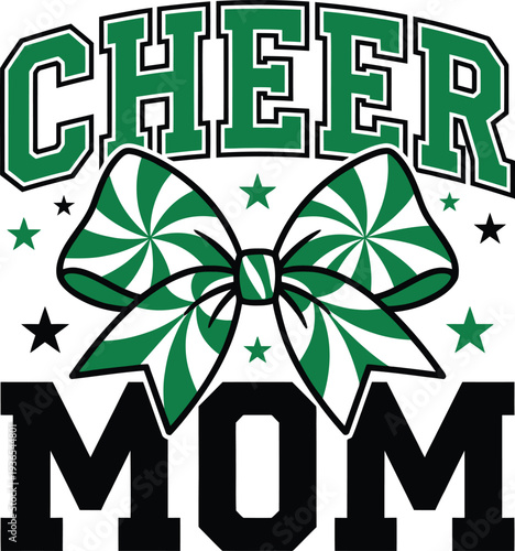 Cheer Mom Peppermint Bow Cheerleading Sports Typography Vector