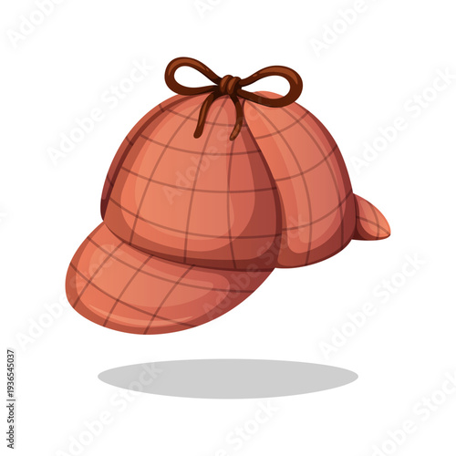 Brown deerstalker hat vector isolated on white background.