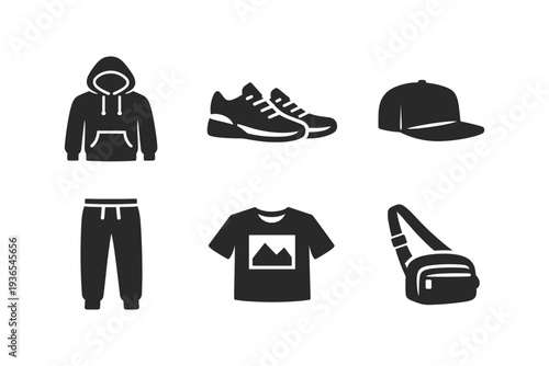 Collection of casual clothing and accessories icons for modern lifestyle