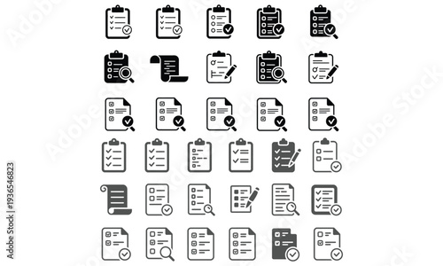 . Office document management checklist report icons set for business paperwork concept