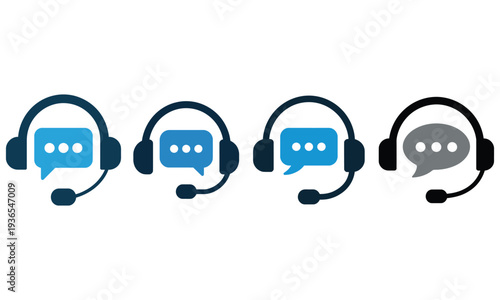  Customer support headset chat communication icons set for call center service concept
