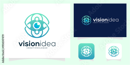 Abstract Eye tech with network connection logo vector icon idea.