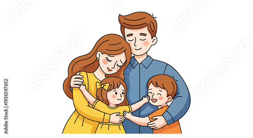 Vector illustration of a happy family with two children