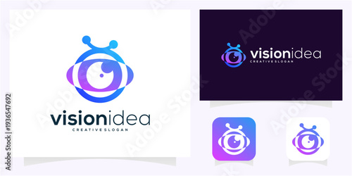 Eye with robotic logo template. Abstract vision tech vector icon idea.