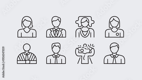 A minimalist illustration of eight people icons in two rows on a plain background