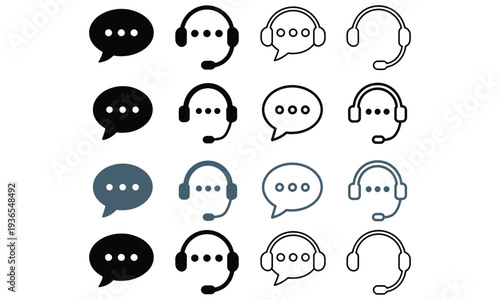 2. Customer service support communication line icons set for help desk contact and assistance concept