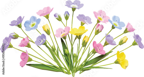 Colorful spring flowers arrangement illustration vector for greeting card design, decorative elements, and seasonal backgrounds.