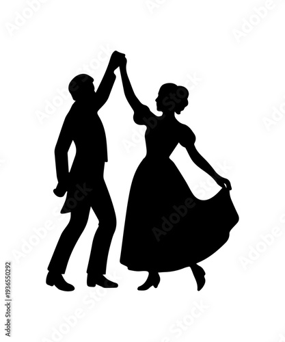 Victorian era silhouetted couple dancing at a formal ball