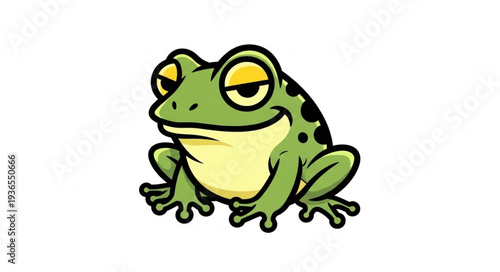 A cartoon green frog with a smug expression on a white background.