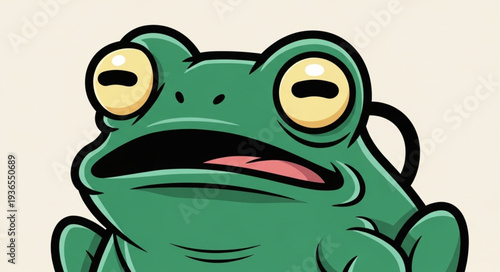 A cartoon green frog with a shocked expression and wide eyes.
