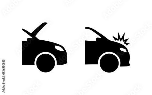 Car breakdown warning symbol and engine service icon
