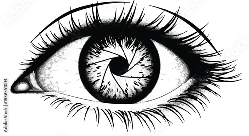 An artist's eye with a camera aperture iris capturing a creative vision