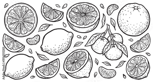 Hand Drawn Citrus Fruit Vector Illustration Set