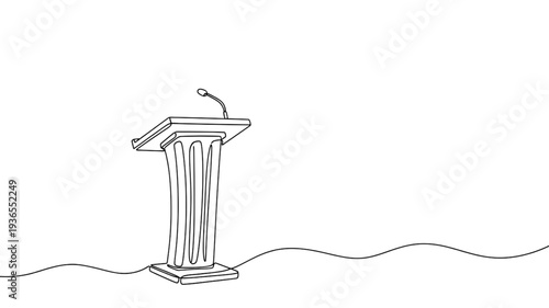 One-Line Style Presentation Lectern Art, Minimalist Podium and Microphone Graphic, vector, illustration, silhouette.