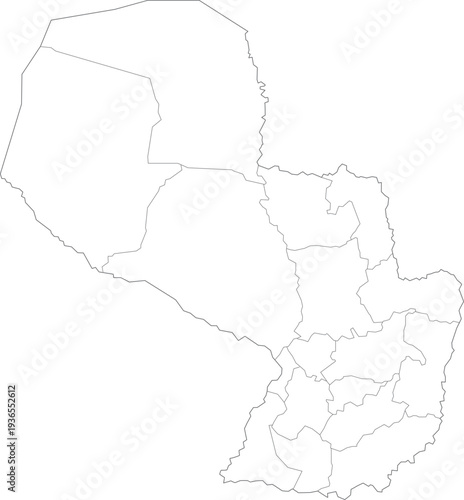 Paraguay Map with Administrative Districts and Topographic Terrain