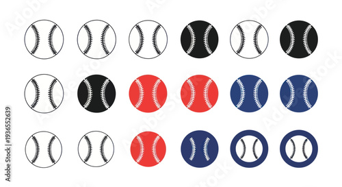 Baseball Collection: White, Black, Red, Blue Balls, Icons, Grunge Style