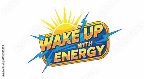 Wake Up With Energy Sunburst Logo with Lightning Bolts Symbolizing Power and Vitality for a Bright Start