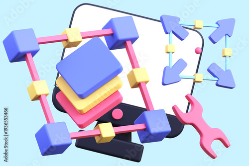 3D Web Development Framework and Coding Structure Concept with Laptop