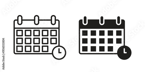 Calendar clock icon. filled flat sign for mobile concept. glyph and line symbols