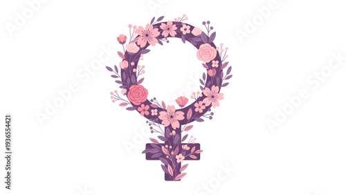Vibrant floral female symbol with pink roses and leaves