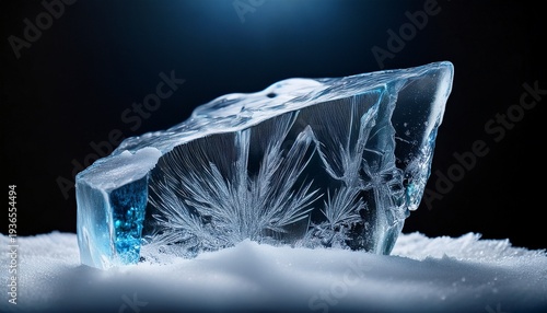 Pure Transparent Cracked Textured Ice On A Black Background Piece Of Ice In The Snow
