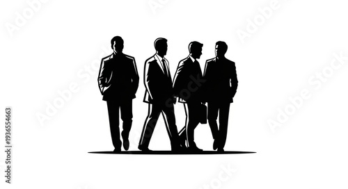 Silhouetted Businessmen Walking Together.